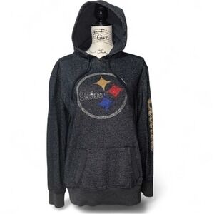NFL Pittsburgh Steelers Metallic Rhinestone Hoodie Charcoal Grey Womens Large
